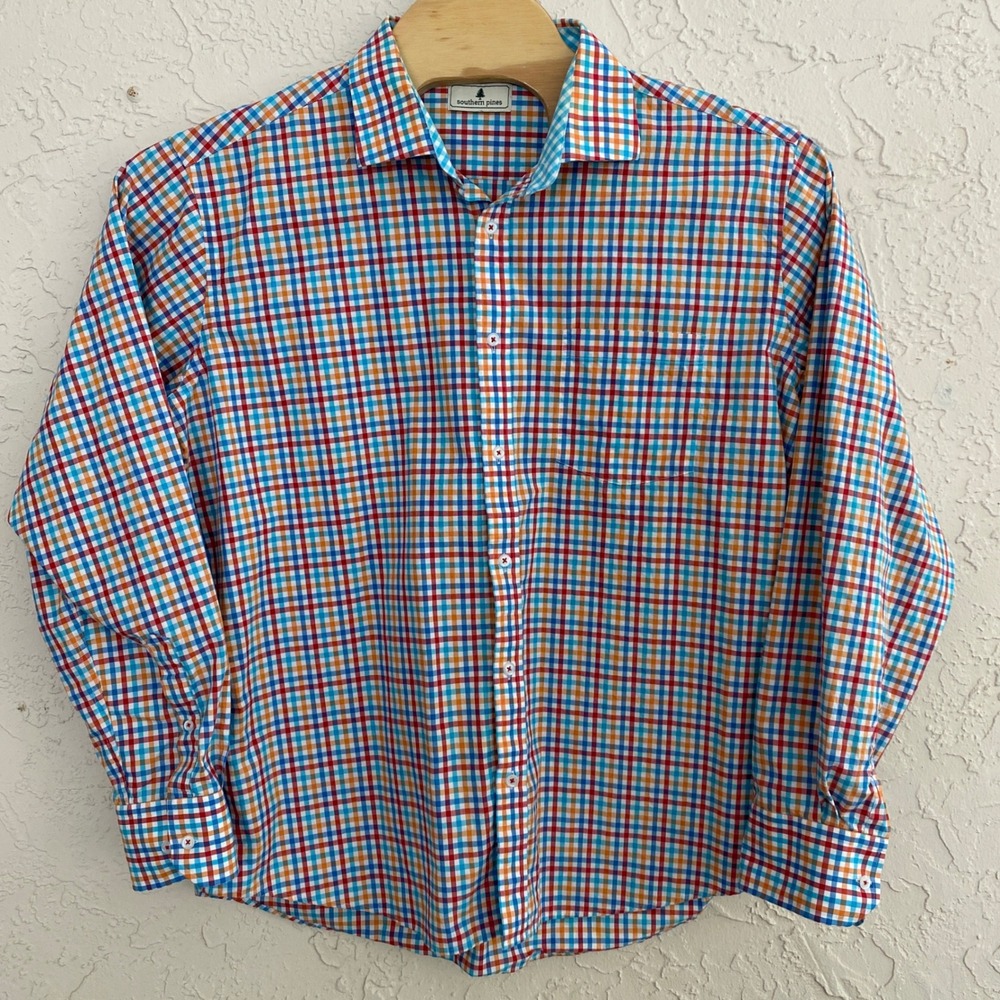 Southern Pines Button Down Shirt Mens XXL Multicolor Plaid Long Sleeve‎ Pocket